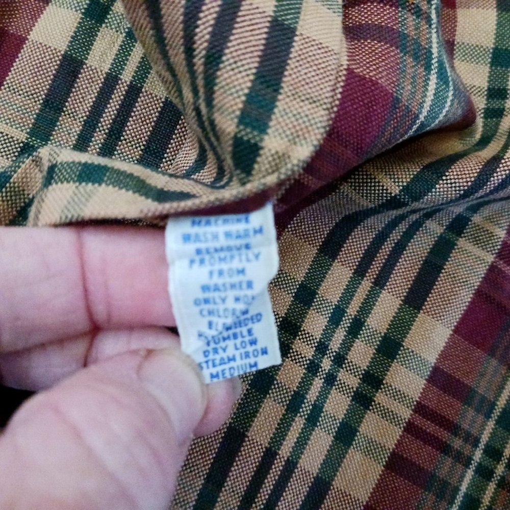 Vintage Ralph Lauren‎ Plaid Button Front Oxford Shirt Size L Large Tan Red Green - Picture 5 of 5